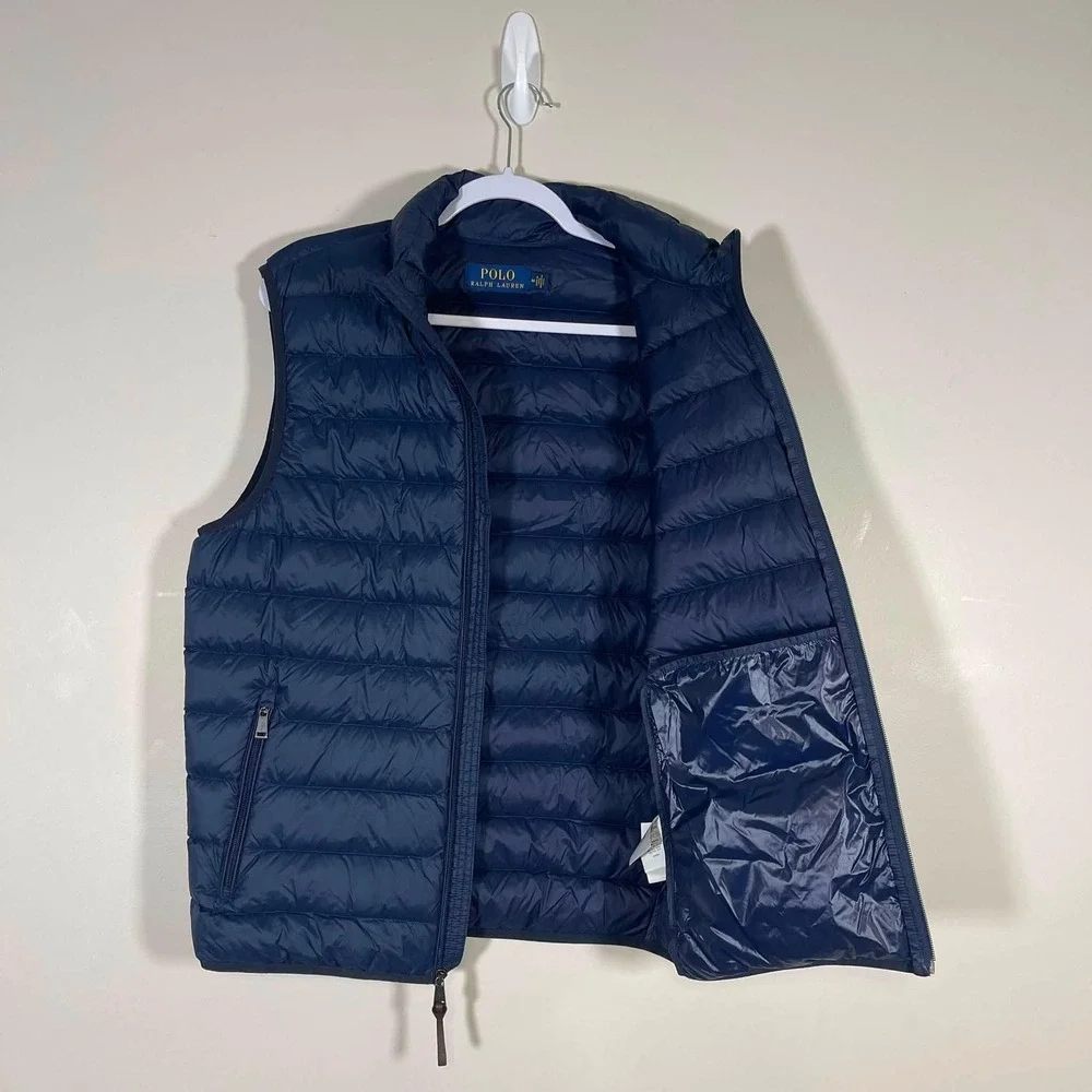 Polo Ralph Lauren Packable Down Vest Mens Medium Navy Blue Red Pony Preppy